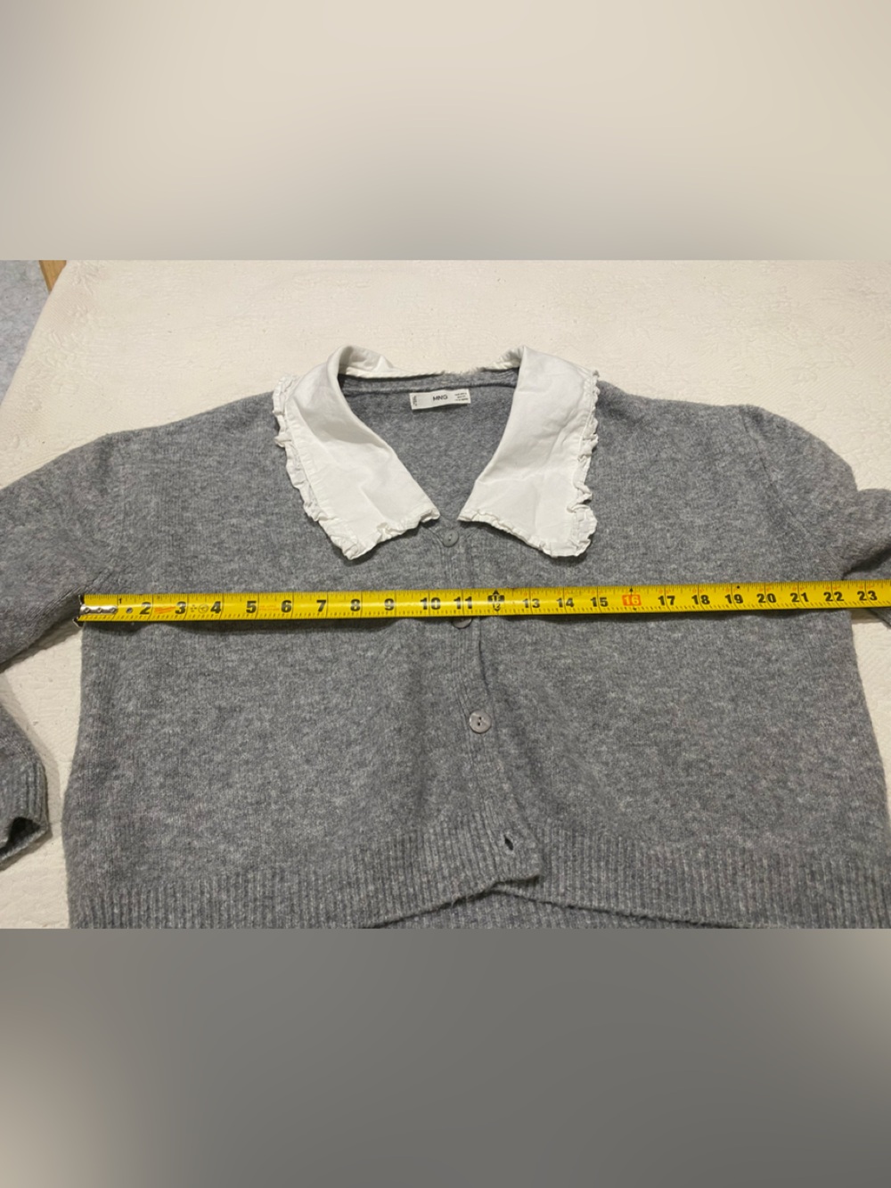 Mango Gray Button-Front Cardigan with White Peter Pan Collar Preppy! - Picture 4 of 6